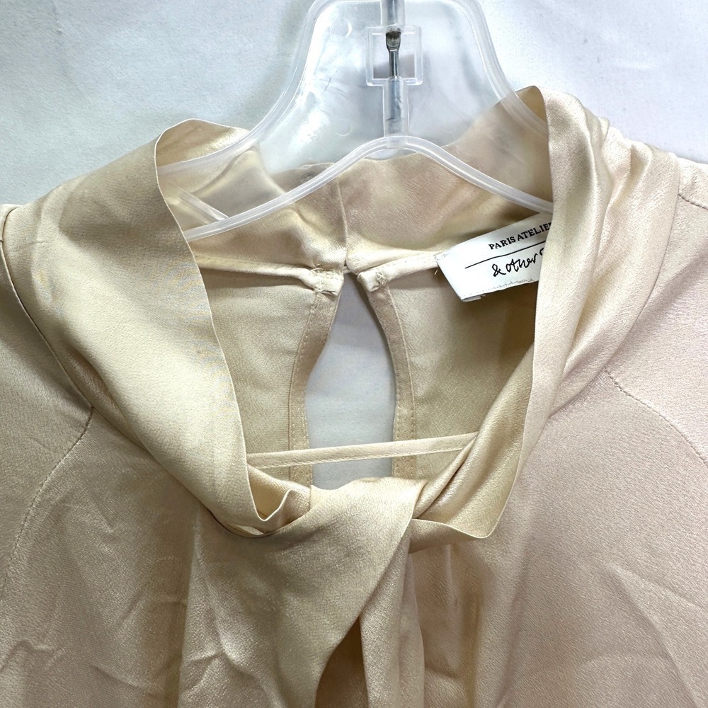 Paris Atelier & Other Stories Beige Cream Twist Neck Long Sleeve Blouse Top Sz S - Picture 3 of 8